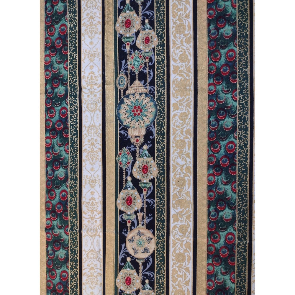 Hoffman Fabrics Scrap Peacock Ornaments Punch Studio Stripe‎ Christmas 16" x 54"